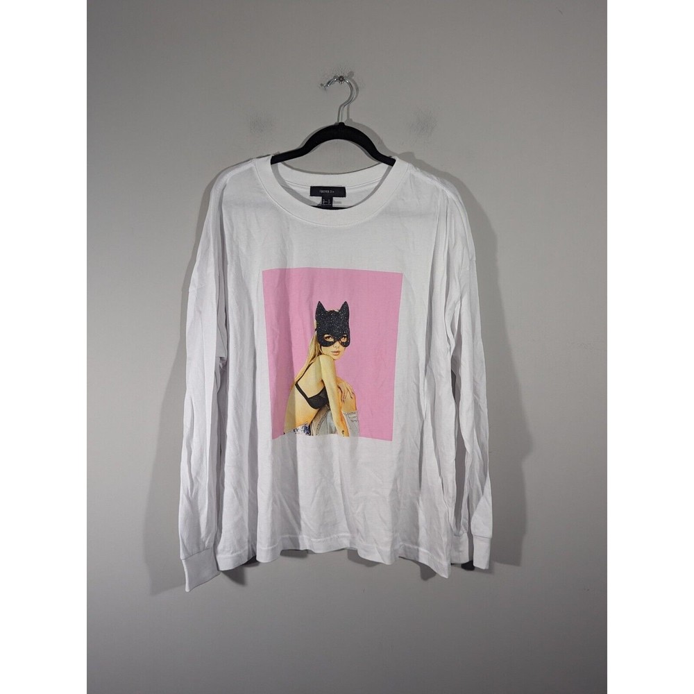 Forever 21 White Long Sleeve Cat Woman Crop Top Plus Size 1X‎